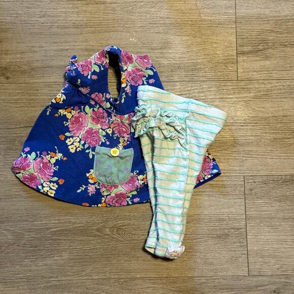 Matilda Jane 12M Baby Girl Floral Swing Top & Striped Leggings Outfit Set - Picture 2 of 5